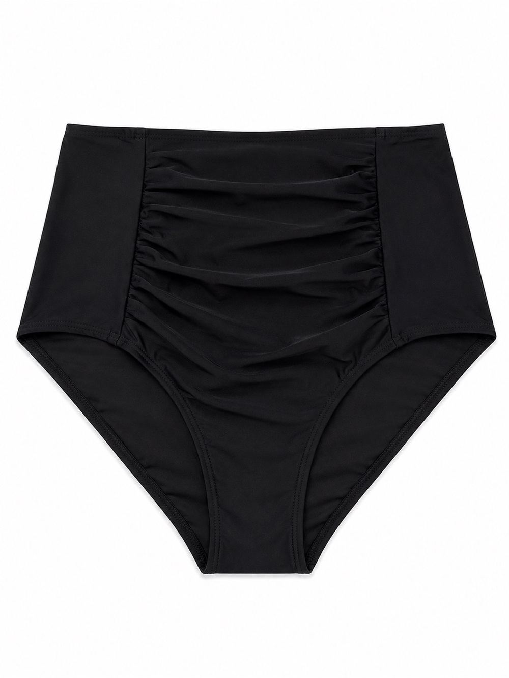 Black High Waisted Bikini Bottom Ruched Tummy Control Swim Bottom Size S